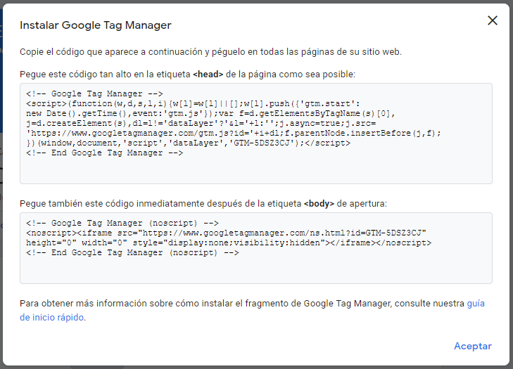 código para instalar google tag manager