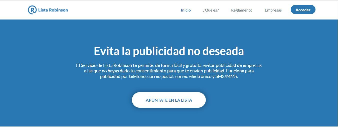 cómo registrarse a la lista robinson Apuntarse en la lista Robison paso 1