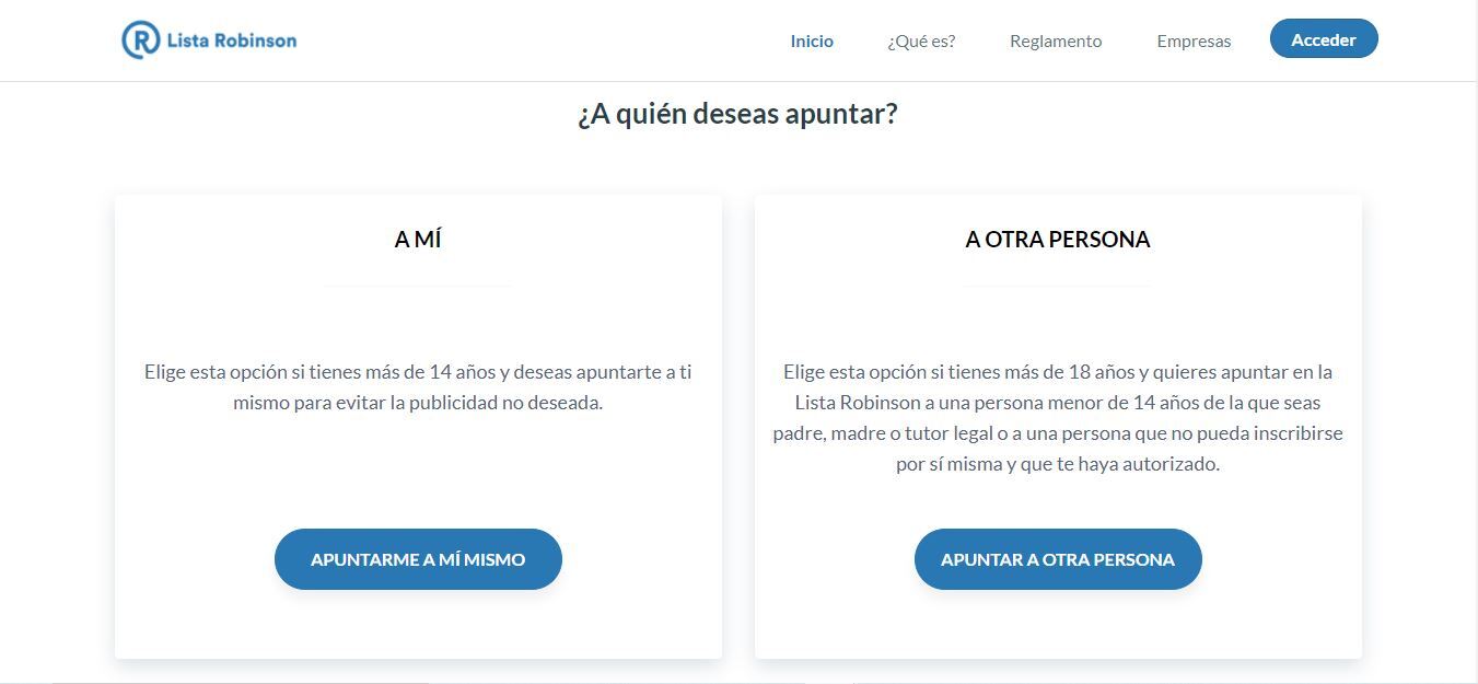 cómo registrarse en la lista robinson Apuntarse en la lista Robison paso 2