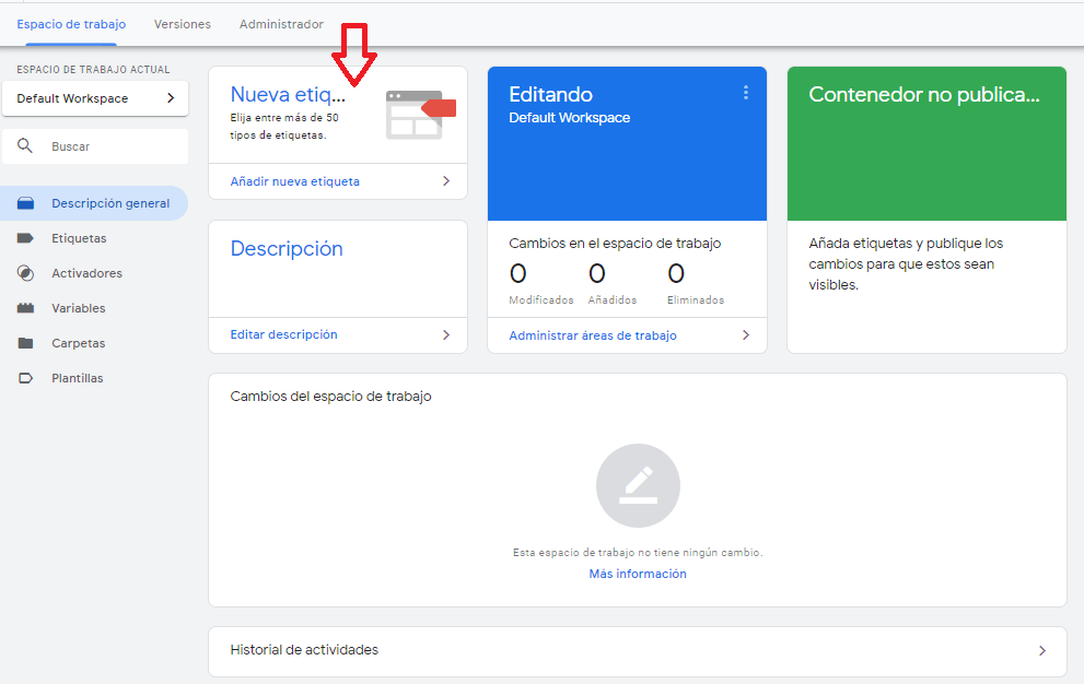 interfaz de google tag manager